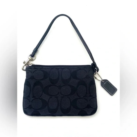 Coach Women’s Black Canvas Signature C Wristlet Coin Purse - Picture 2 of 5